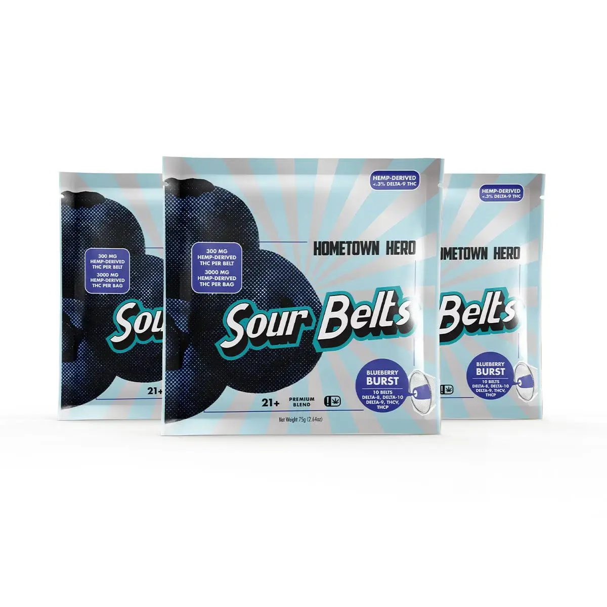 3 Packs of Blueberry Burst Sour Belts