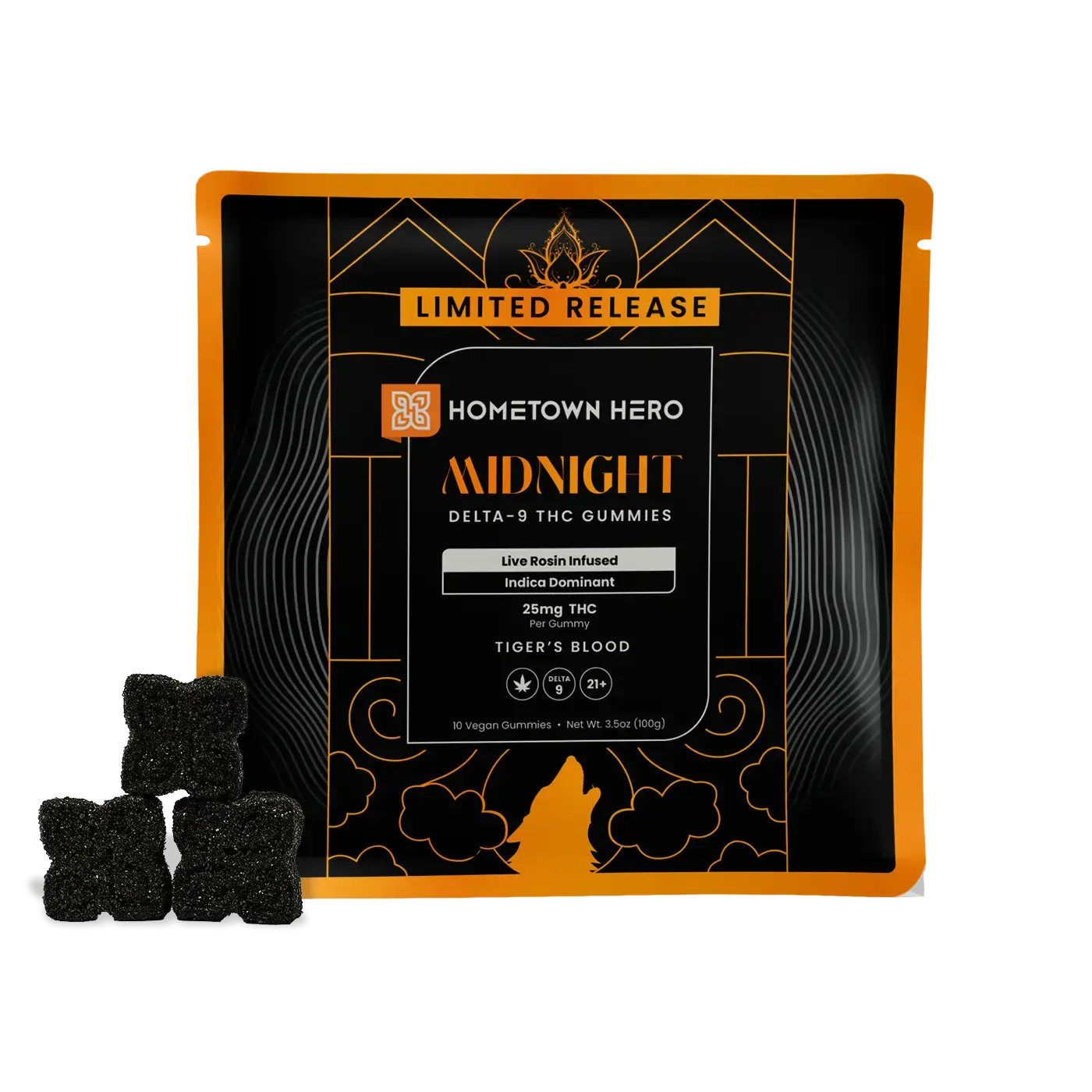 black delta-9 edibles next to a halloween themed bag